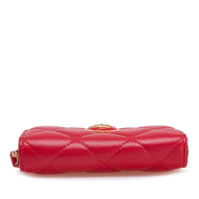 Chanel Quilted Lambskin Acrylic Coco Love Coin Pouch Red Leather Good condition - Inside View