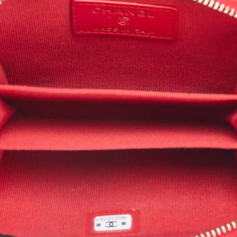 Chanel Quilted Lambskin Acrylic Coco Love Coin Pouch Red Leather Good condition - Model View