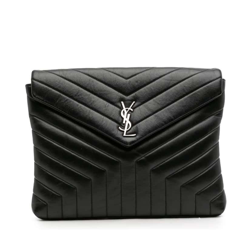 Saint Laurent Matelasse Calfskin Monogram LouLou Document Clutch Black Leather Good condition - Front View