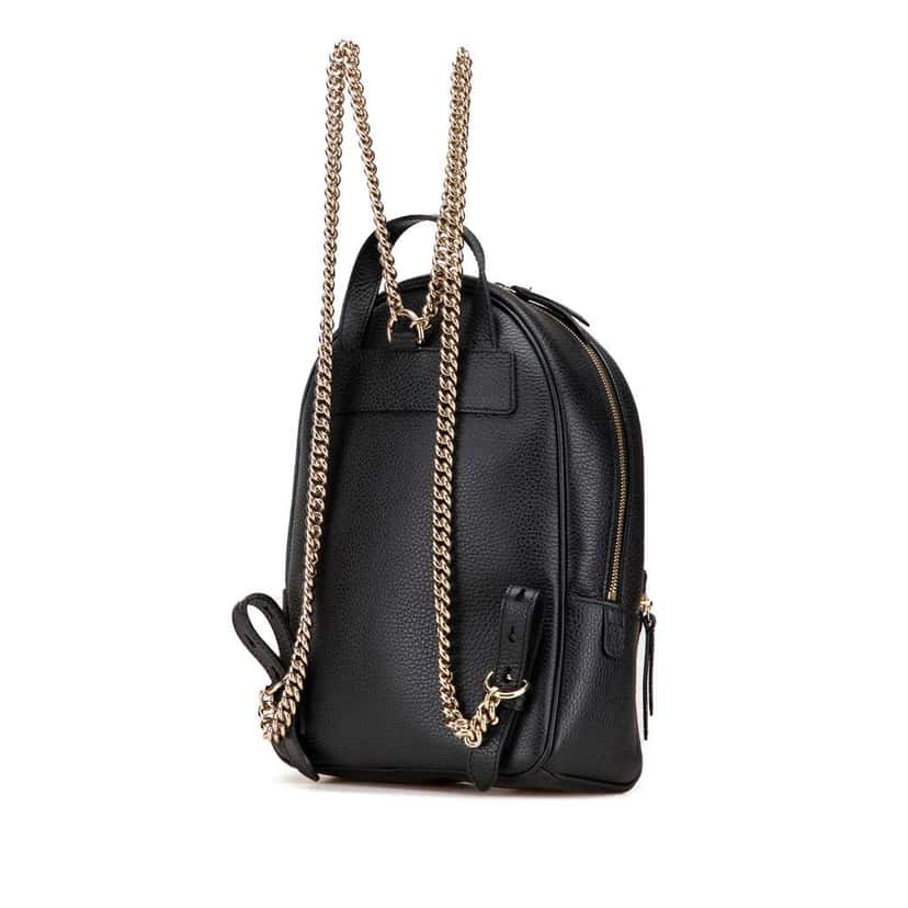 Gucci Pebbled Calfskin Soho Chain Backpack Black Leather Good condition - Back View