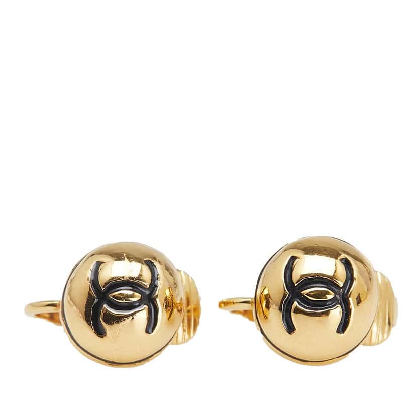 Chanel Gold Plated CC Button Clip On Earrings Gold Metal Good condition - Front View