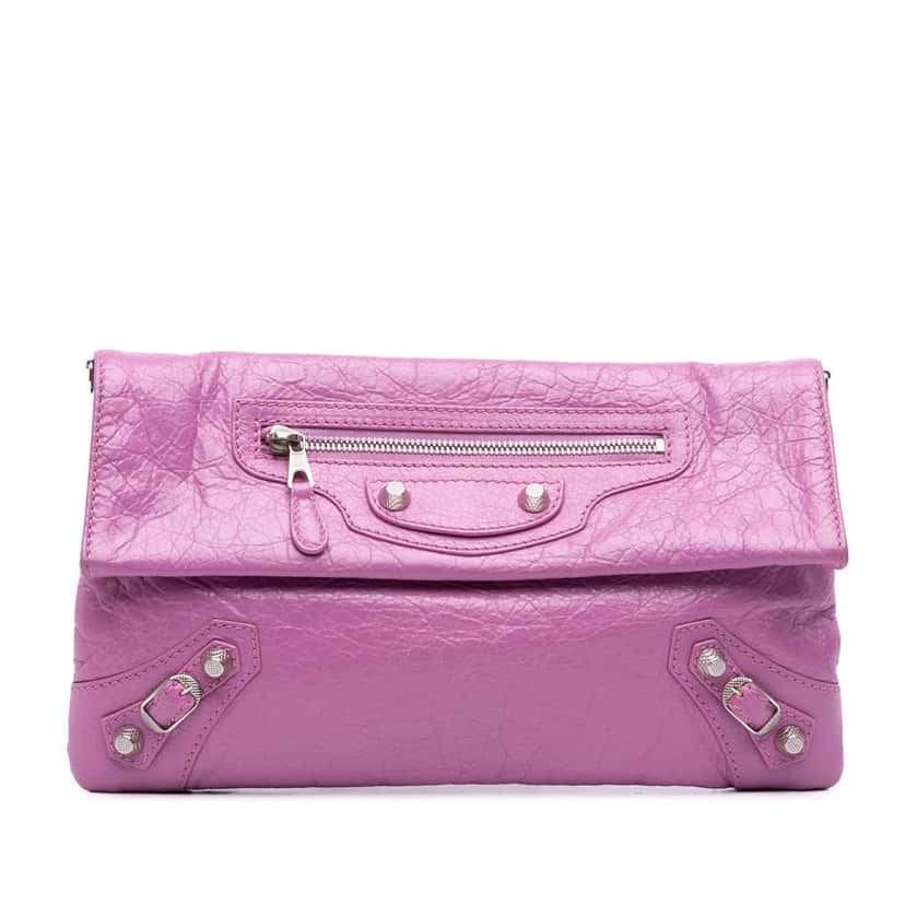 Balenciaga Lambskin Motocross Giant 12 Envelope Clutch Pink Leather Good condition - Front View