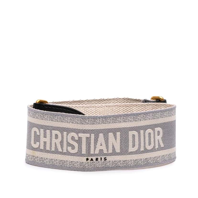 Dior Embroidered Canvas Logo Bag Strap Grey Canvas Very good condition - Front View