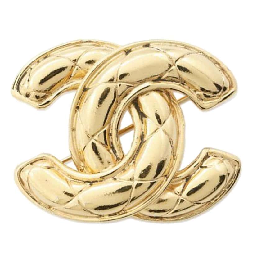Chanel Gold Plated CC Quilted Brooch Gold Metal Good condition - Front View
