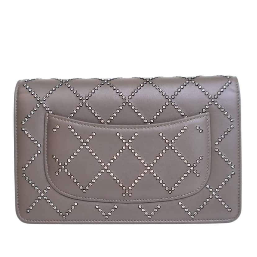 Chanel CC Studded Calfskin Crystal Wallet On Chain Grey Leather Good condition - Inside View