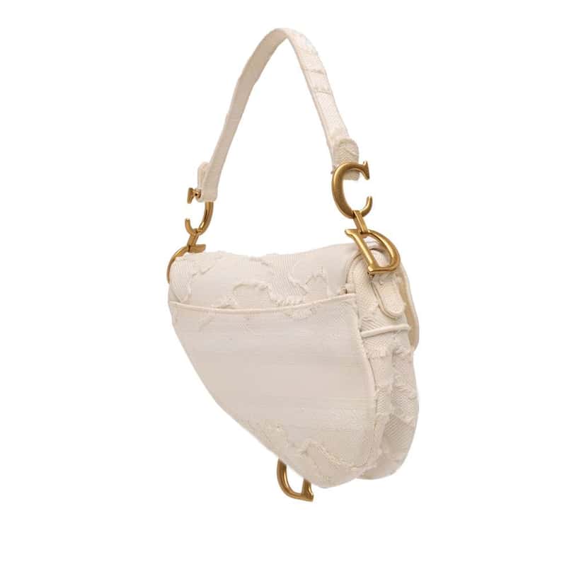 Dior Mini Canvas Embroidered Camouflage Saddle Bag White Canvas Good condition - Back View