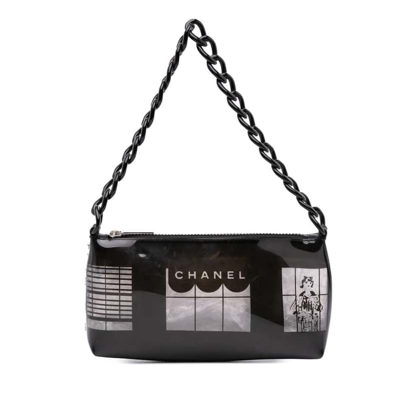 Chanel Vinyl Coco Window Pochette Black Good condition - Front View