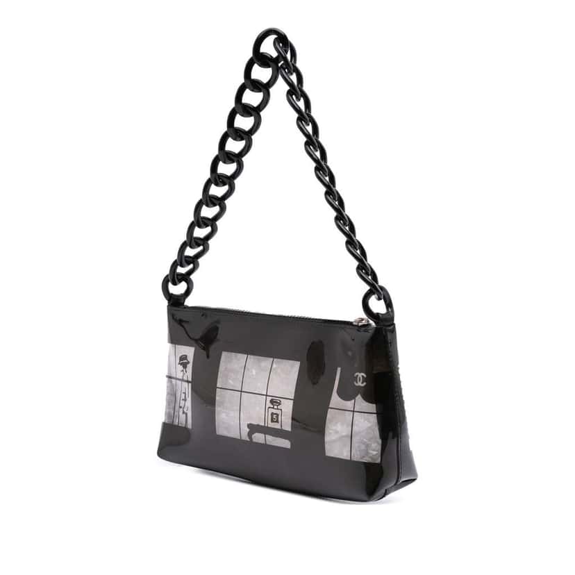 Chanel Vinyl Coco Window Pochette Black Good condition - Back View
