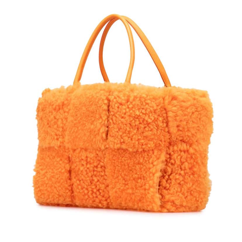 Bottega Veneta Small Shearling Intrecciato Arco Tote Orange Good condition - Back View