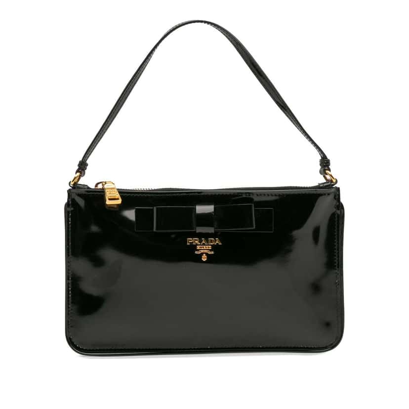 Prada Spazzolato Bow Pochette Black Leather Good condition - Front View