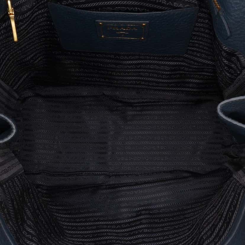 Prada Vitello Daino Side Zip Convertible Tote Blue Leather Good condition - Model View