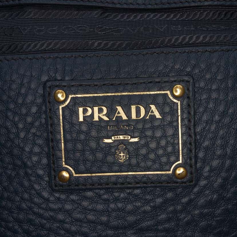 Prada Vitello Daino Side Zip Convertible Tote Blue Leather Good condition - Box View