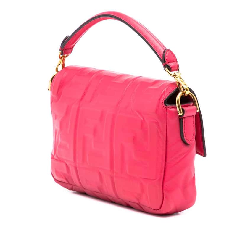 Fendi Mini Zucca Embossed Leather Baguette Satchel Pink Leather Good condition - Back View