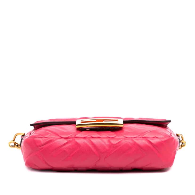 Fendi Mini Zucca Embossed Leather Baguette Satchel Pink Leather Good condition - Inside View