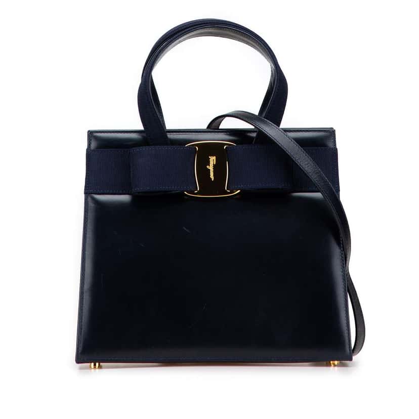 Salvatore Ferragamo Leather Vara Bow Satchel Blue Leather Good condition - Front View