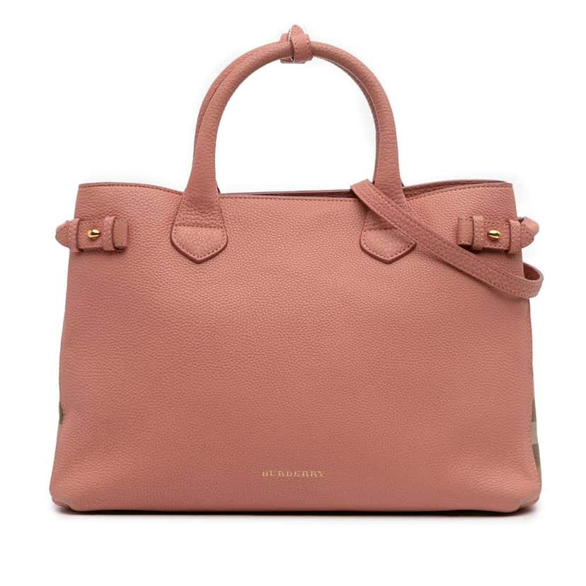 Burberry Medium Leather and House Check Banner Satchel Pink Leather Good condition - Front View