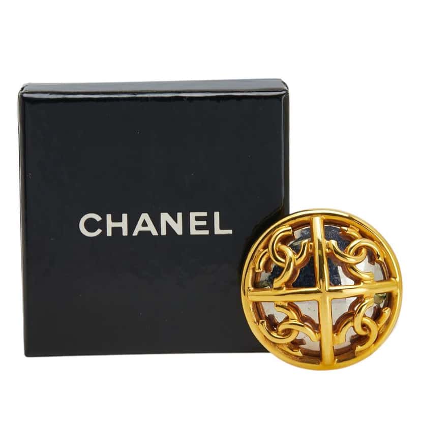 Chanel Gold Plated and Silver Plated CC Round Brooch Gold Metal Good condition - Model View