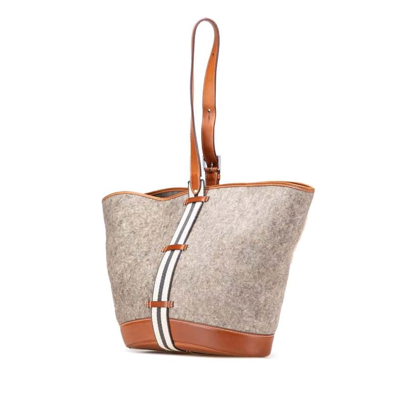 Hermès Felt Camails Bucket Bag Grey Wool Good condition - Back View