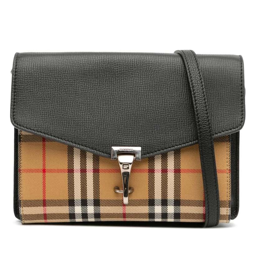 Burberry Small Leather and House Check Canvas Derby Macken Crossbody Black Canvas Good condition - Front View