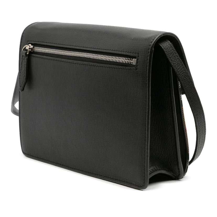 Burberry Small Leather and House Check Canvas Derby Macken Crossbody Black Canvas Good condition - Back View