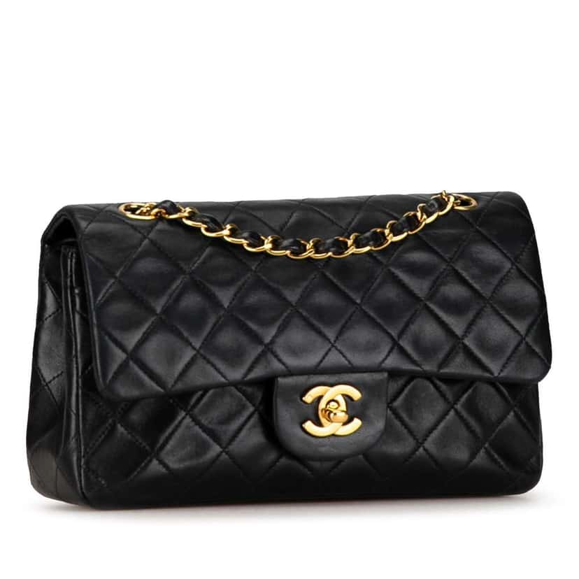 Chanel Small Classic Lambskin Double Flap Black Leather Fair condition - Back View