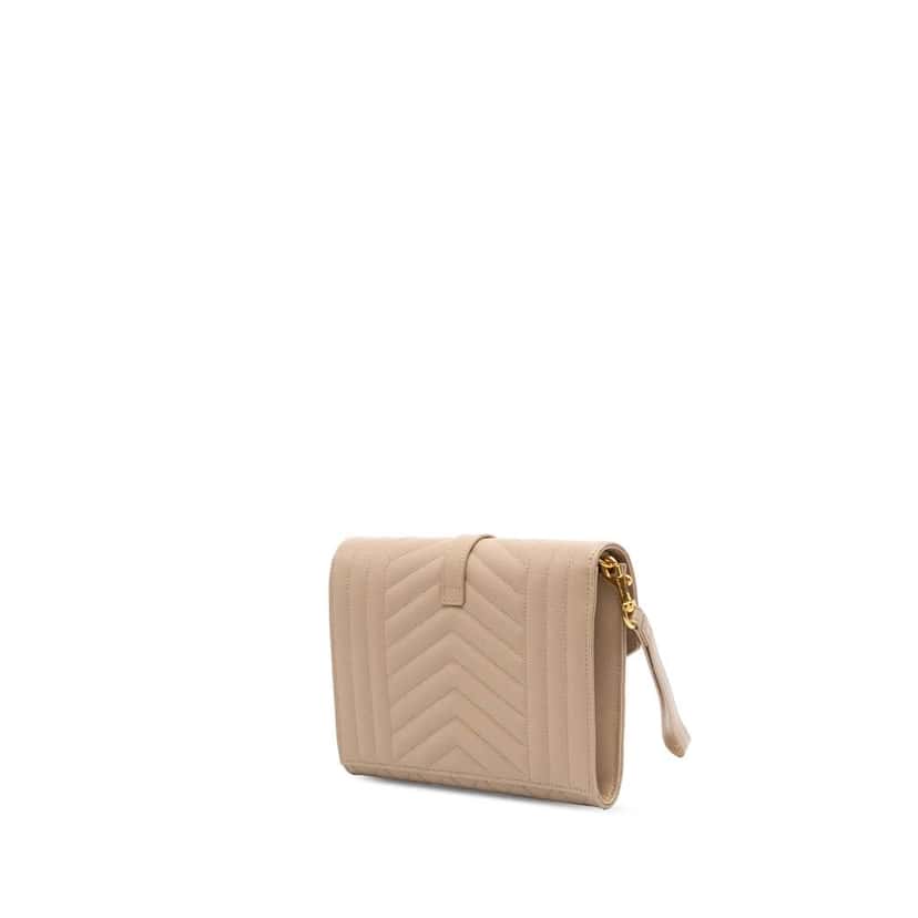 Saint Laurent Grain De Poudre Mix Matelasse Envelope Flap Pouch Brown Leather Very good condition - Back View