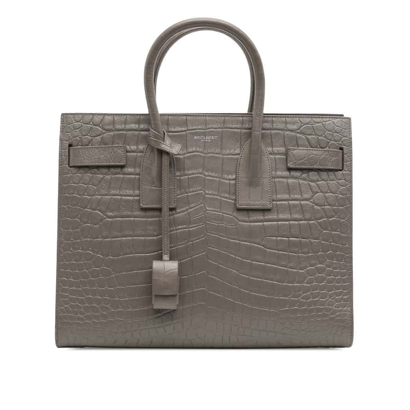 Saint Laurent Small Croc Embossed Leather Sac De Jour Satchel Grey Leather Good condition - Front View