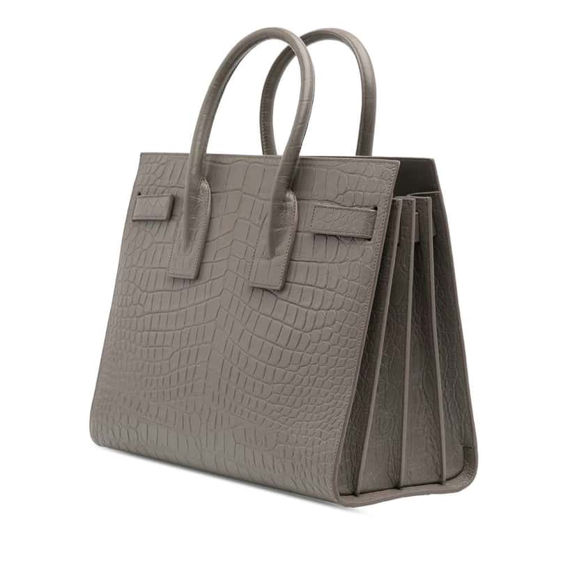 Saint Laurent Small Croc Embossed Leather Sac De Jour Satchel Grey Leather Good condition - Back View