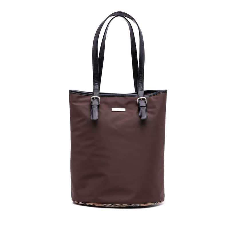 Burberry Nova Check Trimmed Nylon Tote Brown Good condition - Front View