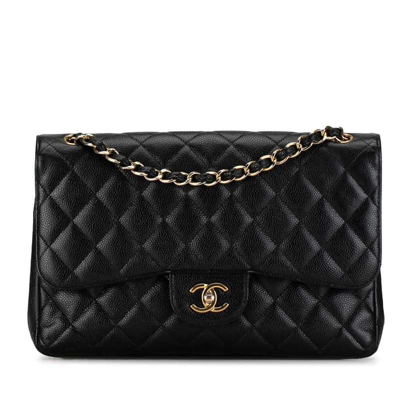 Chanel Jumbo Classic Caviar Double Flap Black Leather Good condition - Front View