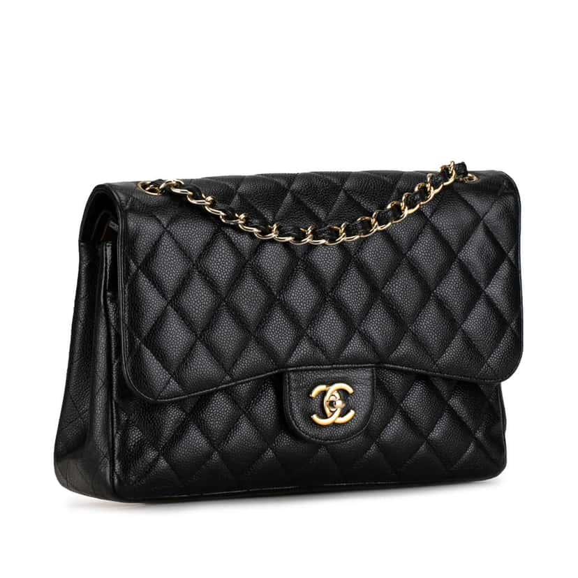 Chanel Jumbo Classic Caviar Double Flap Black Leather Good condition - Back View