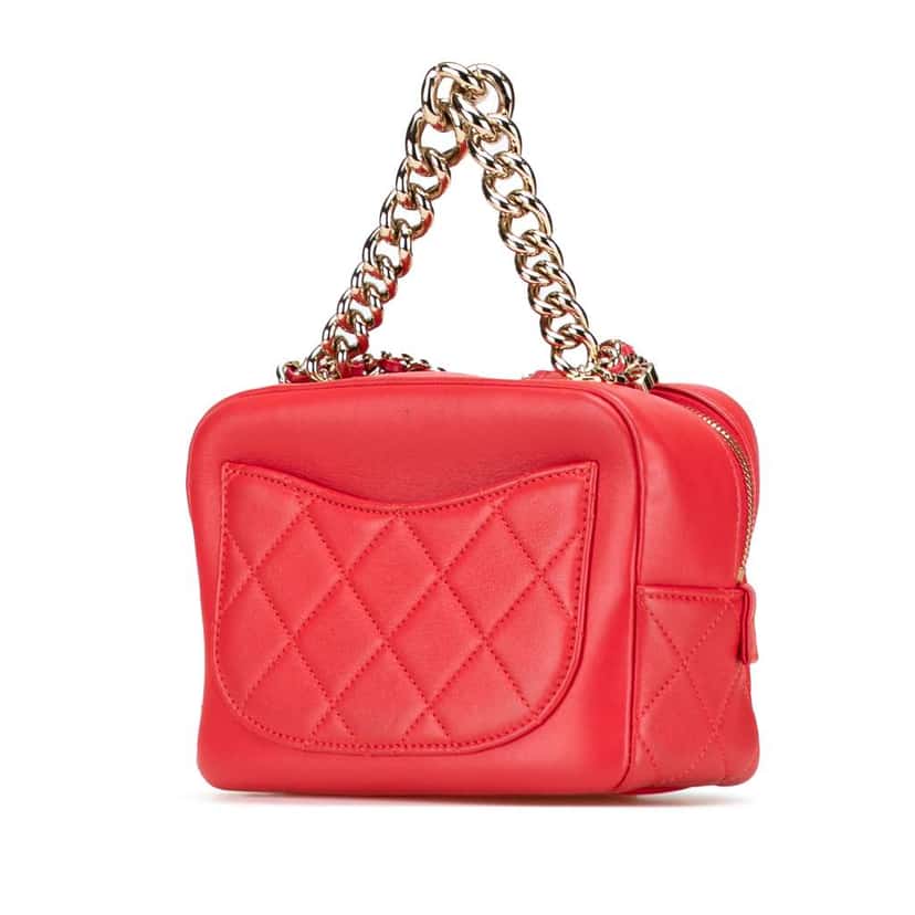 Chanel Quilted Lambskin Studded Beauty Begins Camera Bag Red Leather Good condition - Back View