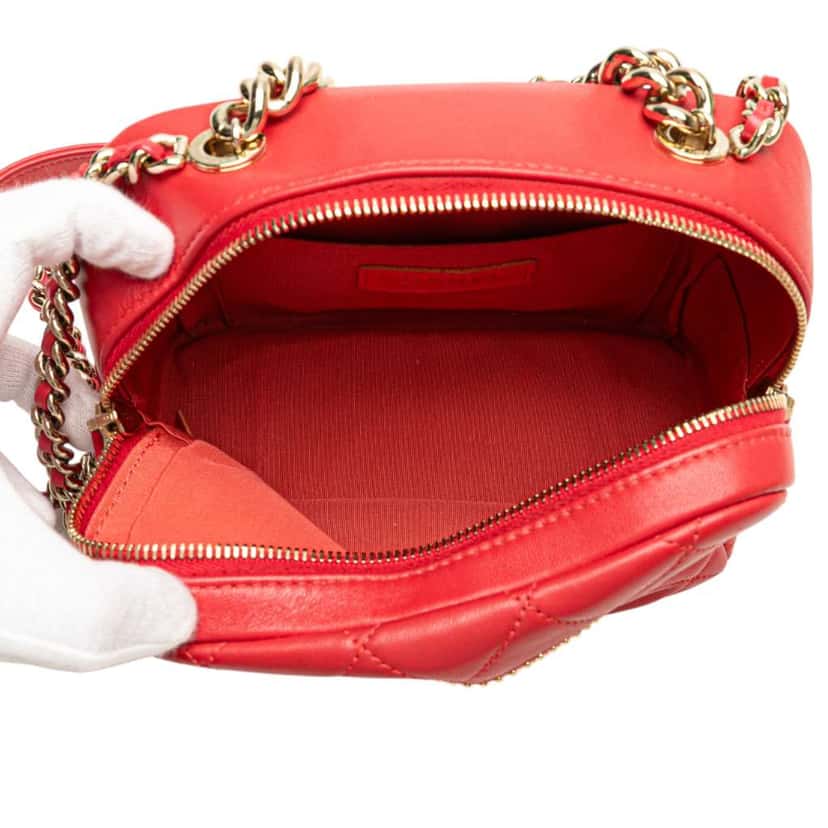 Chanel Quilted Lambskin Studded Beauty Begins Camera Bag Red Leather Good condition - Model View