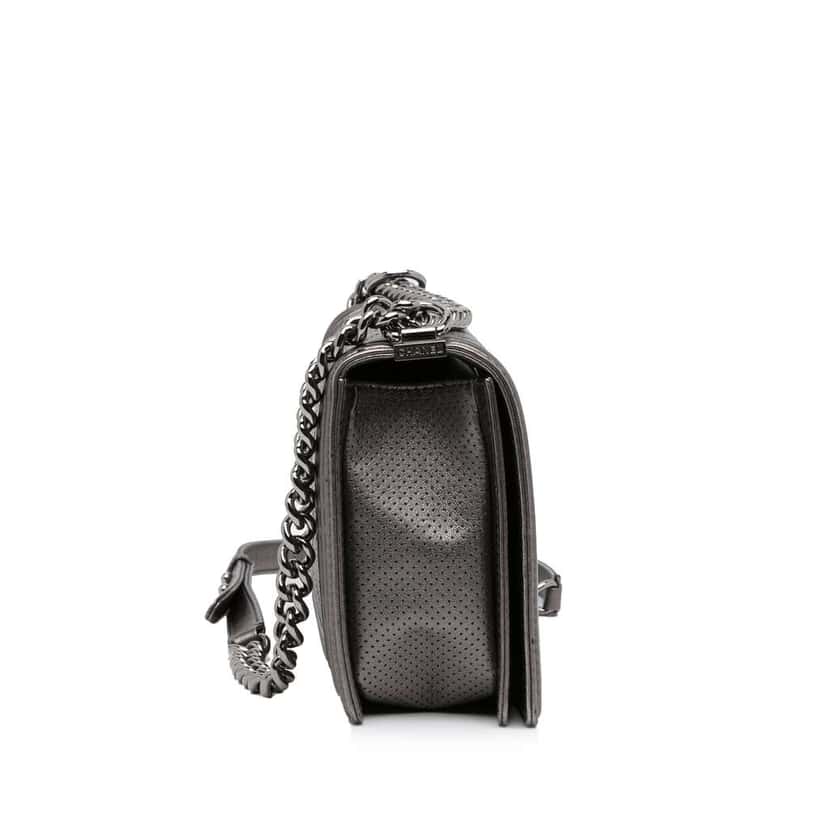 Chanel Medium Quilted Perforated Metallic Lambskin Boy Flap Grey Leather Good condition - Inside View