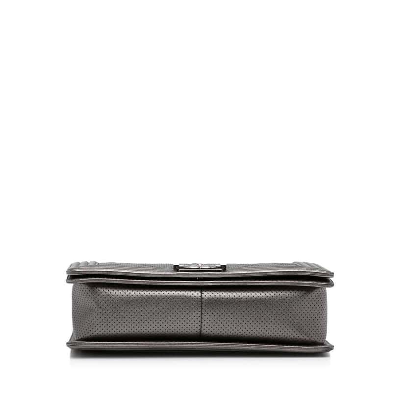 Chanel Medium Quilted Perforated Metallic Lambskin Boy Flap Grey Leather Good condition - Box View