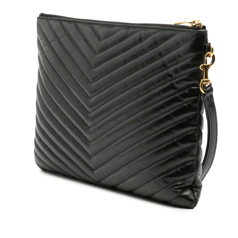 Saint Laurent Leather Chevron Monogram Document Holder Black Leather Good condition - Back View