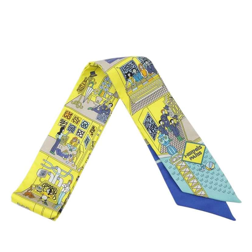 Hermès La Maison des Carres Silk Twilly Scarf Yellow Silk Good condition - Front View