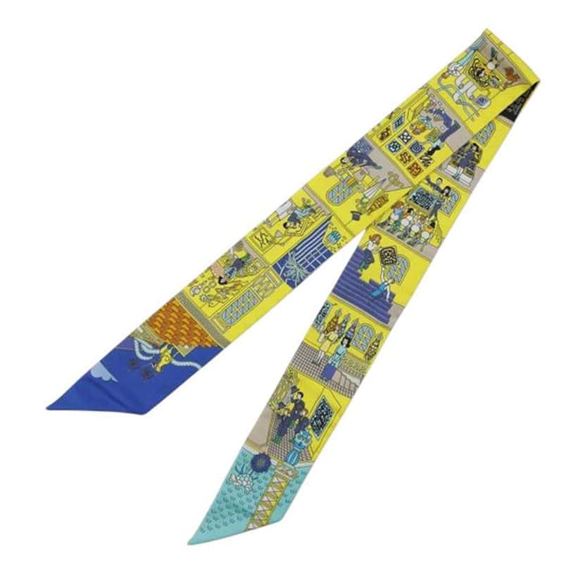 Hermès La Maison des Carres Silk Twilly Scarf Yellow Silk Good condition - Back View