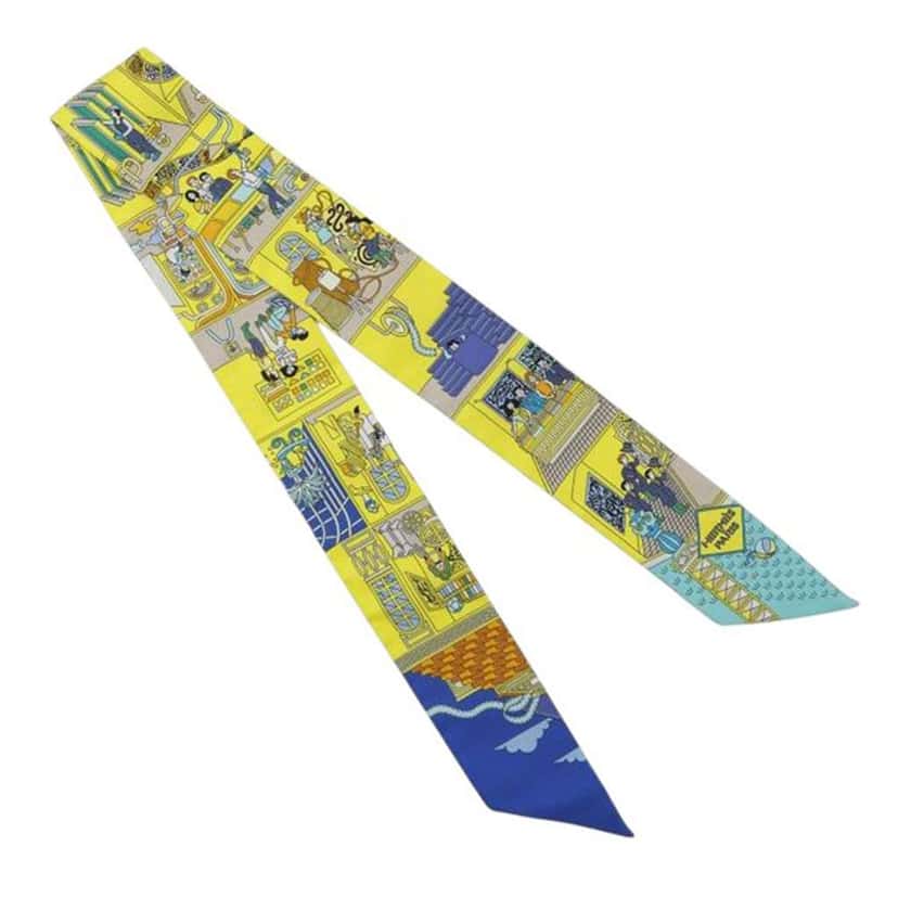 Hermès La Maison des Carres Silk Twilly Scarf Yellow Silk Good condition - Inside View