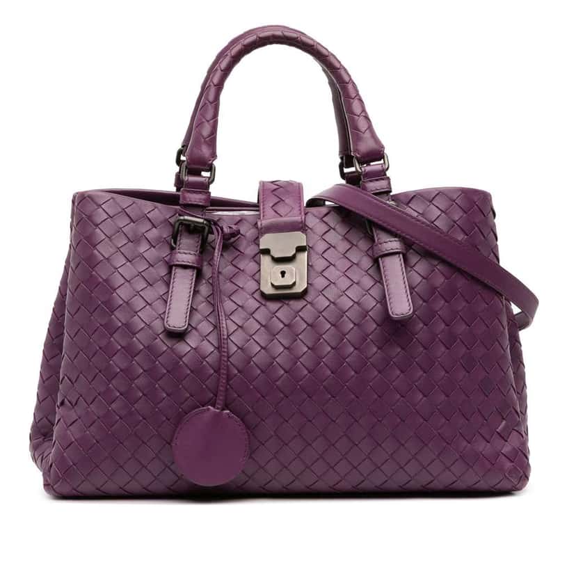 Bottega Veneta Small Nappa Intrecciato Roma Satchel Purple Leather Good condition - Front View