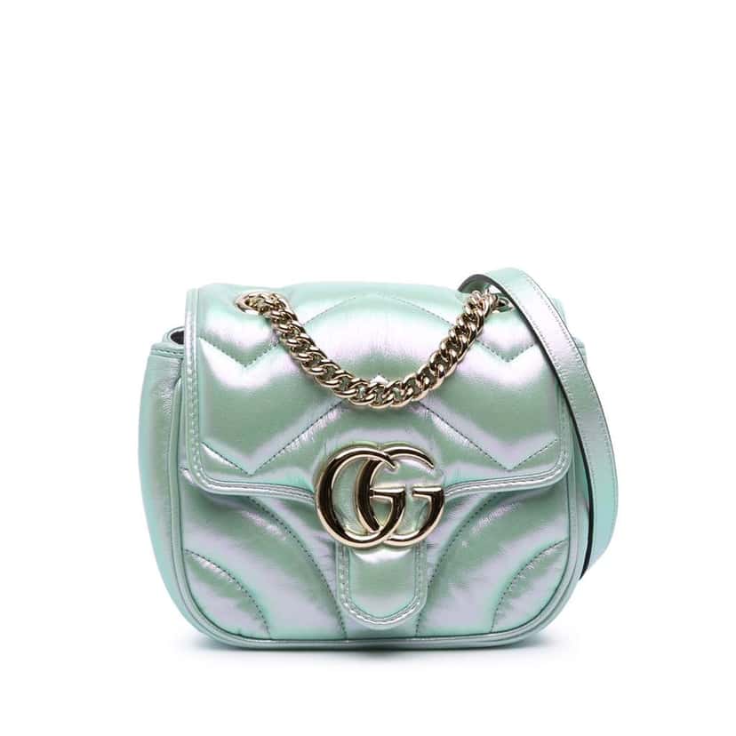 Gucci Mini GG Marmont Matelasse Iridescent Leather Flap Crossbody Green Leather Good condition - Front View