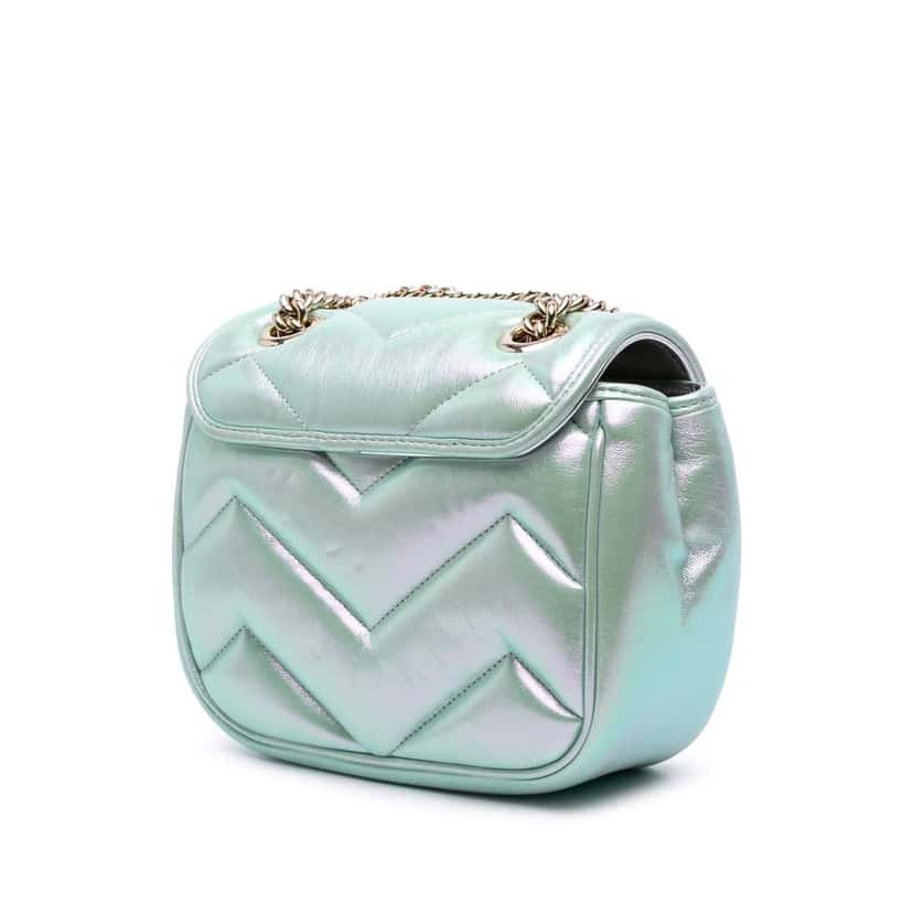 Gucci Mini GG Marmont Matelasse Iridescent Leather Flap Crossbody Green Leather Good condition - Back View