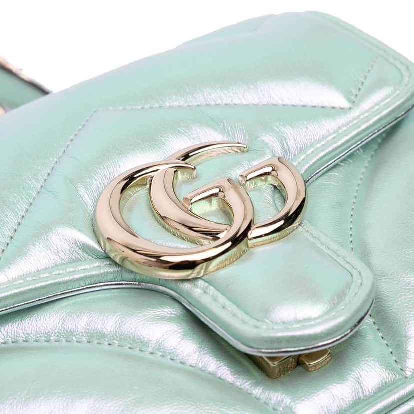 Gucci Mini GG Marmont Matelasse Iridescent Leather Flap Crossbody Green Leather Good condition - Box View