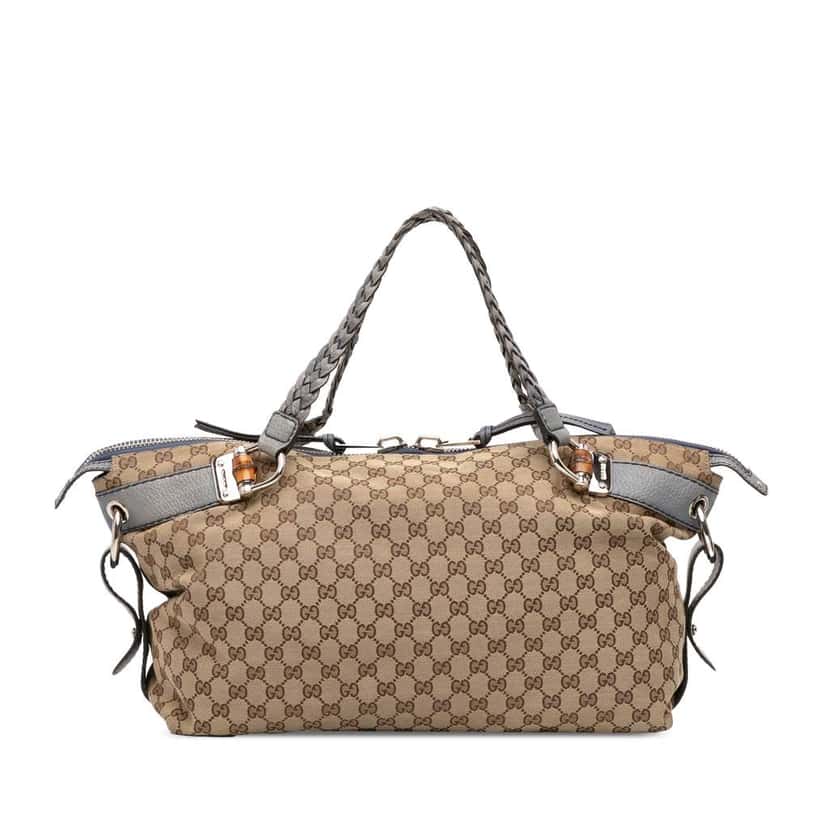 Gucci Medium GG Canvas Bamboo Bar Tote Brown Canvas Good condition - Front View