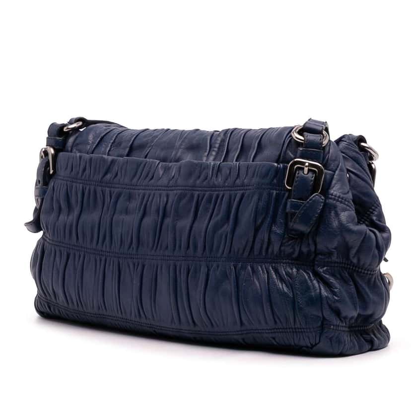 Prada Nappa Gaufre Shoulder Bag Blue Leather Good condition - Back View
