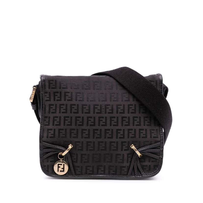 Fendi Small Zucchino Canvas F Charm Crossbody Brown Canvas Good condition - Front View
