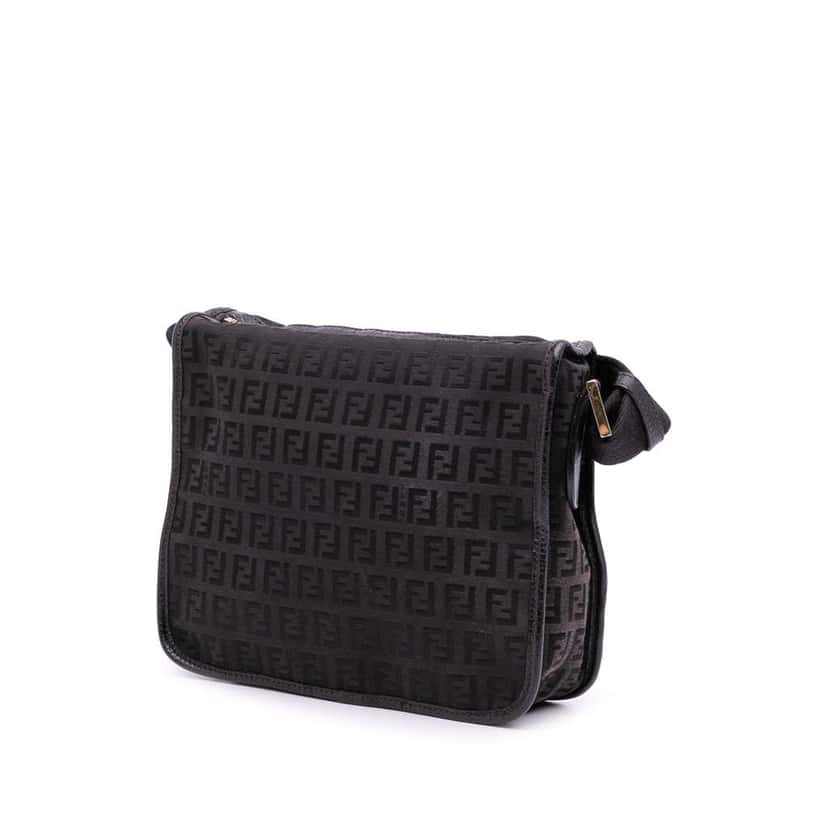 Fendi Small Zucchino Canvas F Charm Crossbody Brown Canvas Good condition - Back View
