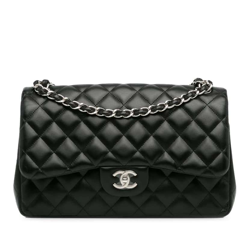 Chanel Jumbo Classic Lambskin Double Flap Black Leather Good condition - Front View