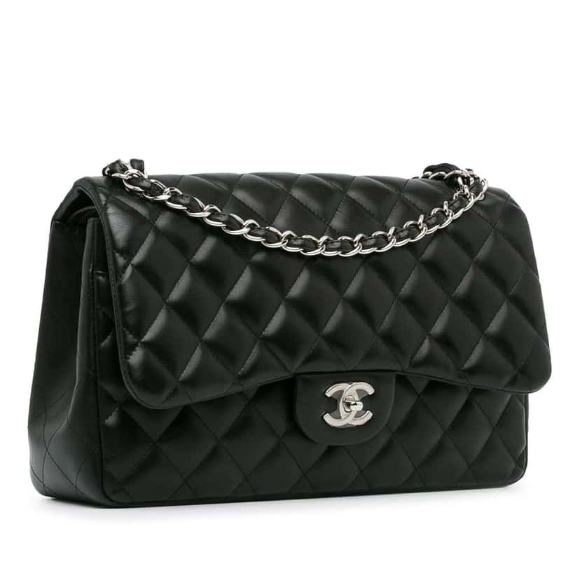 Chanel Jumbo Classic Lambskin Double Flap Black Leather Good condition - Back View