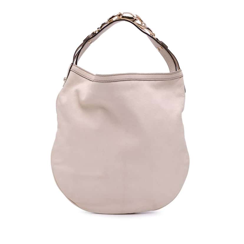 Gucci Leather Horsebit Hobo Bag White Leather Good condition - Front View